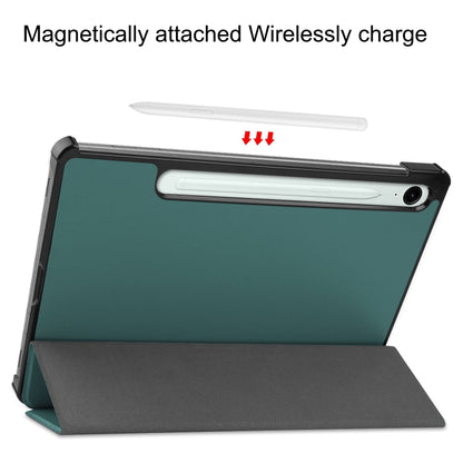 For Samsung Galaxy Tab S9 FE / S10 FE Custer Pure Color 3-Fold Holder Smart Leather Tablet Case(Dark Green) - Galaxy Tab S9 FE by buy2fix | Online Shopping UK | buy2fix