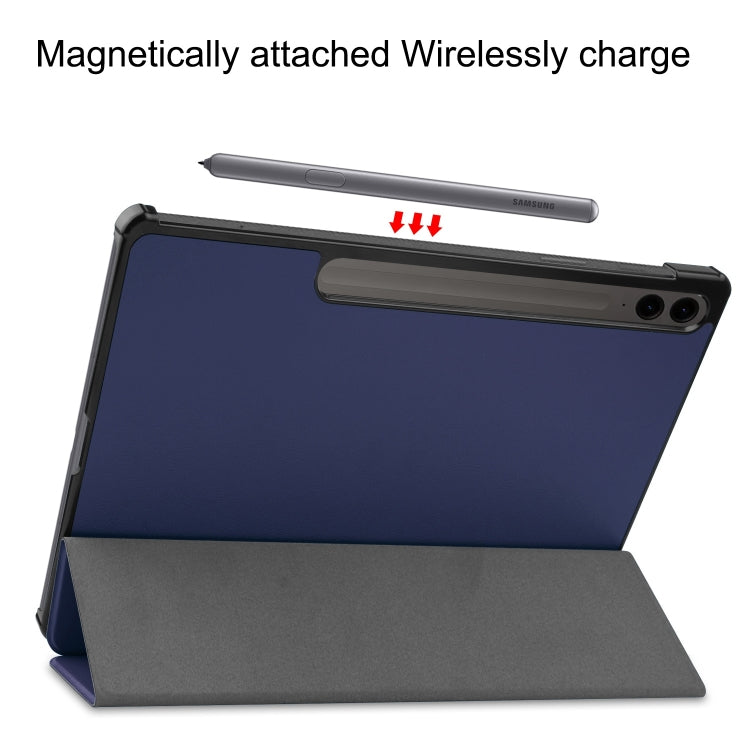 For Samsung Galaxy Tab S9 FE+ / S10+ Custer Pure Color 3-Fold Holder Smart Leather Tablet Case(Dark Blue) - Galaxy Tab S9 FE+ by buy2fix | Online Shopping UK | buy2fix