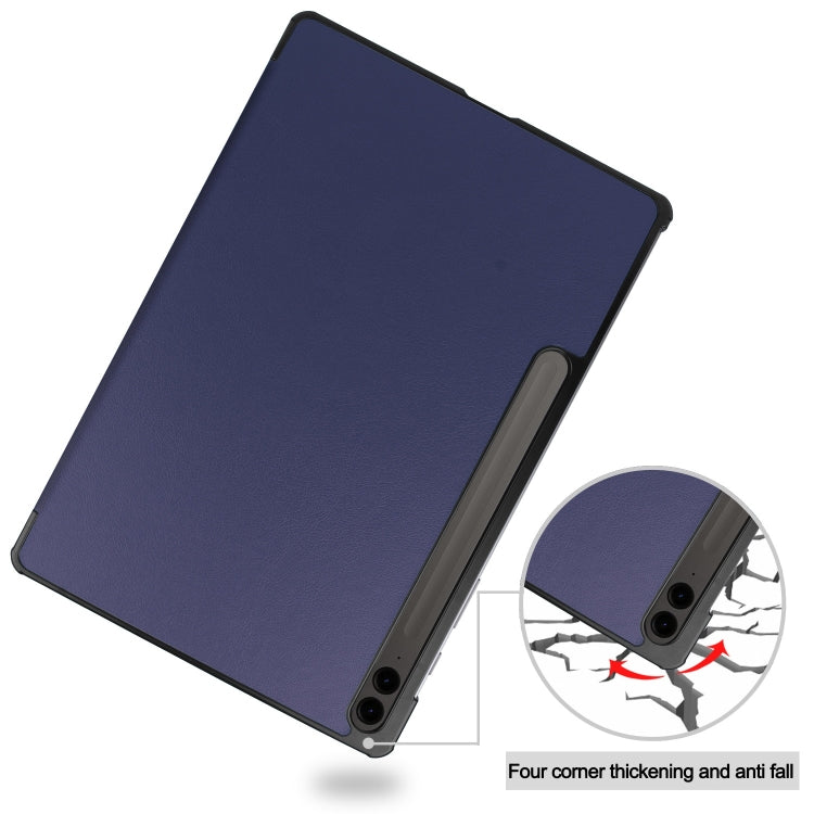 For Samsung Galaxy Tab S9 FE+ / S10+ Custer Pure Color 3-Fold Holder Smart Leather Tablet Case(Dark Blue) - Galaxy Tab S9 FE+ by buy2fix | Online Shopping UK | buy2fix