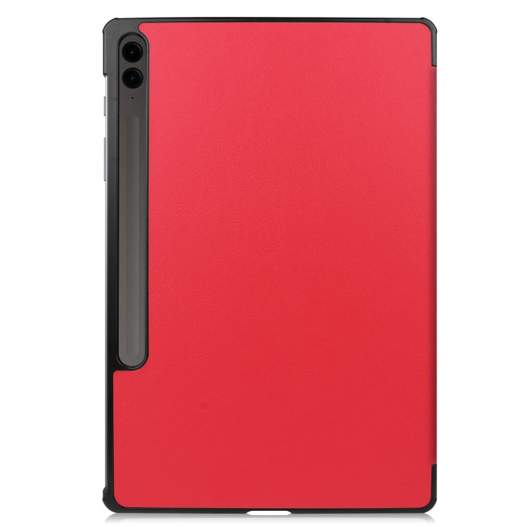 For Samsung Galaxy Tab S9 FE+ / S10+ Custer Pure Color 3-Fold Holder Smart Leather Tablet Case(Red) - Galaxy Tab S9 FE+ by buy2fix | Online Shopping UK | buy2fix