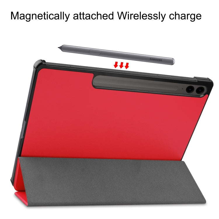 For Samsung Galaxy Tab S9 FE+ / S10+ Custer Pure Color 3-Fold Holder Smart Leather Tablet Case(Red) - Galaxy Tab S9 FE+ by buy2fix | Online Shopping UK | buy2fix