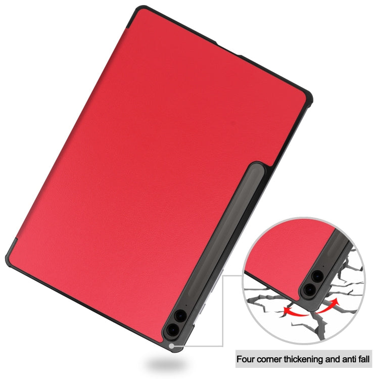 For Samsung Galaxy Tab S9 FE+ / S10+ Custer Pure Color 3-Fold Holder Smart Leather Tablet Case(Red) - Galaxy Tab S9 FE+ by buy2fix | Online Shopping UK | buy2fix