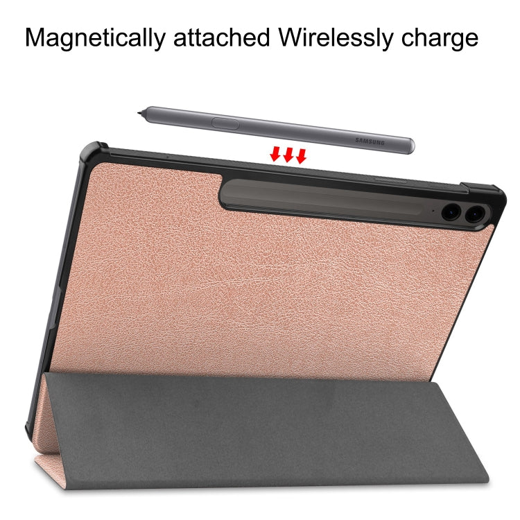 For Samsung Galaxy Tab S9 FE+ / S10+ Custer Pure Color 3-Fold Holder Smart Leather Tablet Case(Rose Gold) - Galaxy Tab S9 FE+ by buy2fix | Online Shopping UK | buy2fix