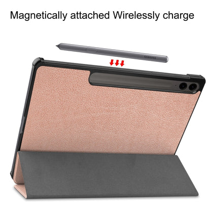 For Samsung Galaxy Tab S9 FE+ / S10+ Custer Pure Color 3-Fold Holder Smart Leather Tablet Case(Rose Gold) - Galaxy Tab S9 FE+ by buy2fix | Online Shopping UK | buy2fix