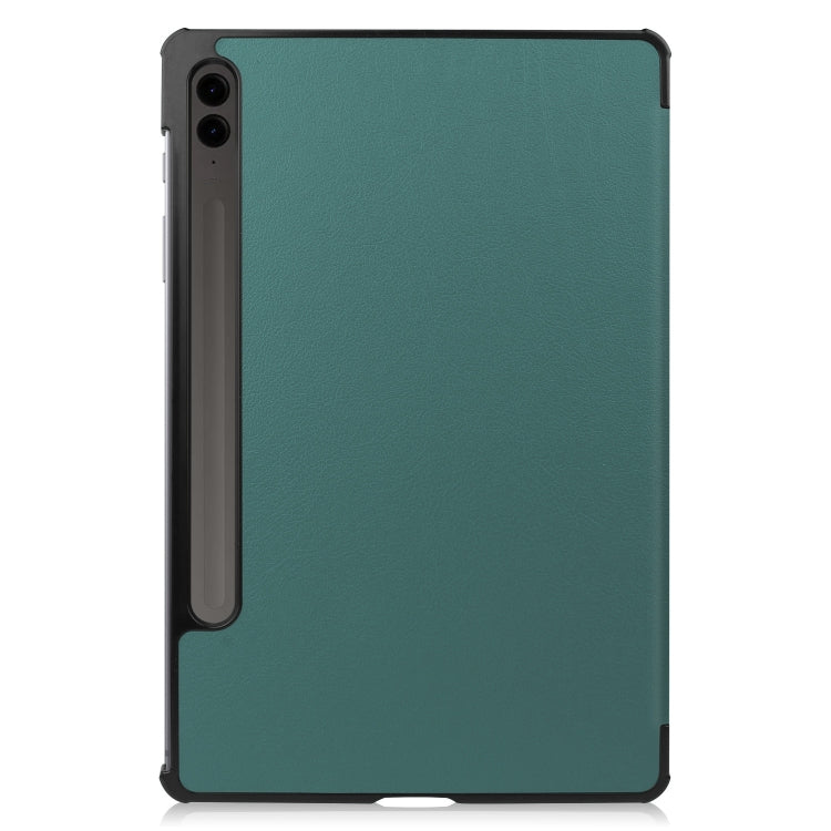 For Samsung Galaxy Tab S9 FE+ / S10+ Custer Pure Color 3-Fold Holder Smart Leather Tablet Case(Dark Green) - Galaxy Tab S9 FE+ by buy2fix | Online Shopping UK | buy2fix