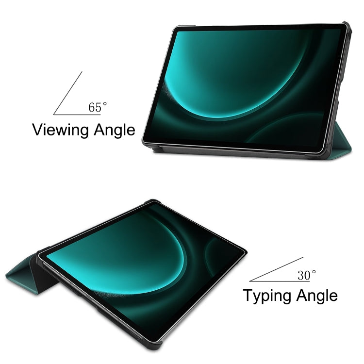 For Samsung Galaxy Tab S9 FE+ / S10+ Custer Pure Color 3-Fold Holder Smart Leather Tablet Case(Dark Green) - Galaxy Tab S9 FE+ by buy2fix | Online Shopping UK | buy2fix