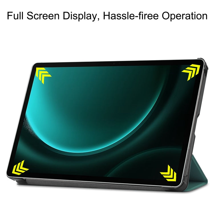 For Samsung Galaxy Tab S9 FE+ / S10+ Custer Pure Color 3-Fold Holder Smart Leather Tablet Case(Dark Green) - Galaxy Tab S9 FE+ by buy2fix | Online Shopping UK | buy2fix