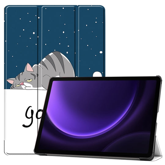 For Samsung Galaxy Tab S9 FE / S10 FE Custer Painted 3-Fold Holder Smart Leather Tablet Case(Lazy Cat)