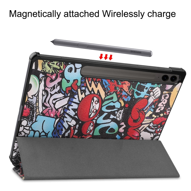 For Samsung Galaxy Tab S9 FE+ / S10+ Custer Painted 3-Fold Holder Smart Leather Tablet Case(Graffiti) - Galaxy Tab S9 FE+ by buy2fix | Online Shopping UK | buy2fix