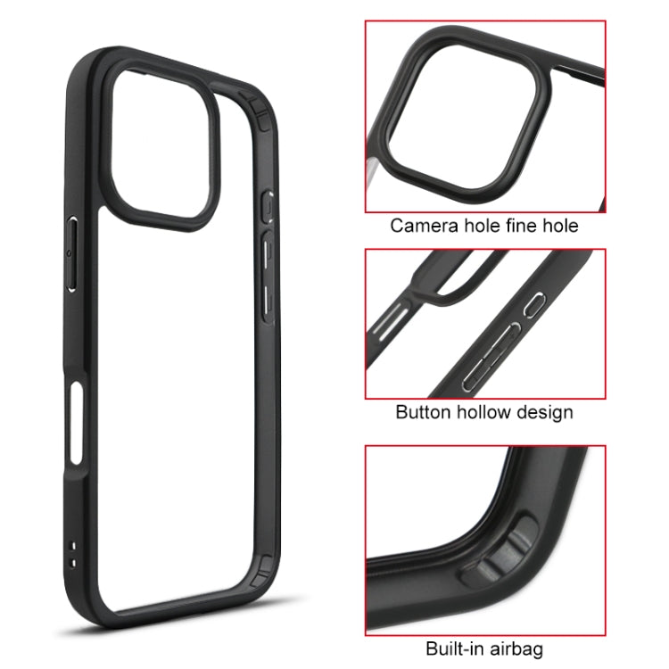 For iPhone 16 Pro Max Frosted TPU + Transparent PC Phone Case(Black) by buy2fix