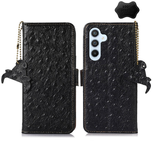 For Samsung Galaxy S23 FE 5G Ostrich Pattern Genuine Leather RFID Phone Case(Black) - Galaxy S23 FE 5G Cases by buy2fix | Online Shopping UK | buy2fix