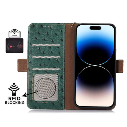 For Samsung Galaxy S24 Ostrich Pattern Genuine Leather RFID Phone Case(Green) - Galaxy Phone Cases by buy2fix | Online Shopping UK | buy2fix
