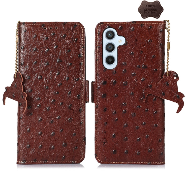 For Samsung Galaxy S24 Ostrich Pattern Genuine Leather RFID Phone Case(Coffee) - Galaxy Phone Cases by buy2fix | Online Shopping UK | buy2fix