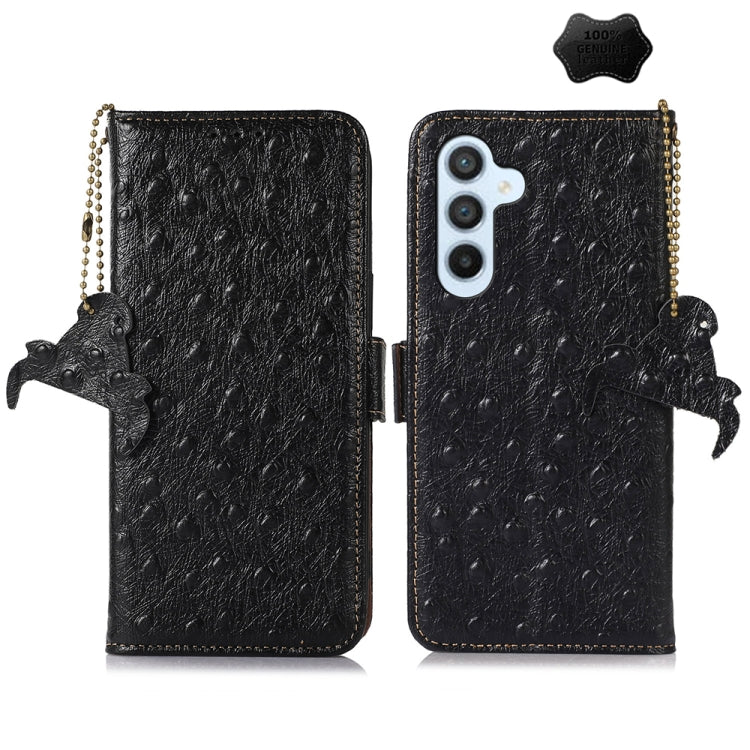 For Samsung Galaxy S24+ Ostrich Pattern Genuine Leather RFID Phone Case(Black) - Galaxy Phone Cases by buy2fix | Online Shopping UK | buy2fix