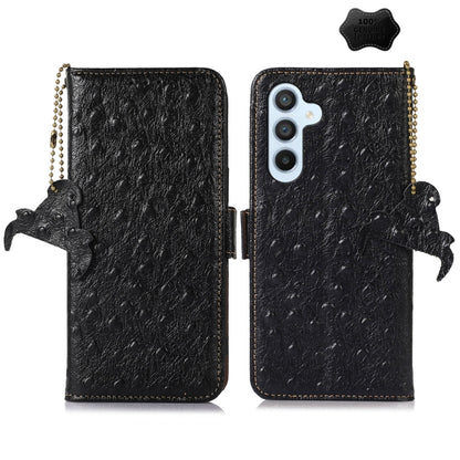 For Samsung Galaxy S24+ Ostrich Pattern Genuine Leather RFID Phone Case(Black) - Galaxy Phone Cases by buy2fix | Online Shopping UK | buy2fix
