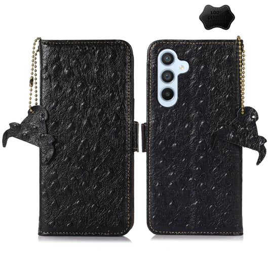 For Samsung Galaxy S24+ Ostrich Pattern Genuine Leather RFID Phone Case(Black) - Galaxy Phone Cases by buy2fix | Online Shopping UK | buy2fix