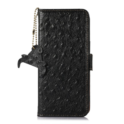 For Samsung Galaxy S24+ Ostrich Pattern Genuine Leather RFID Phone Case(Black) - Galaxy Phone Cases by buy2fix | Online Shopping UK | buy2fix