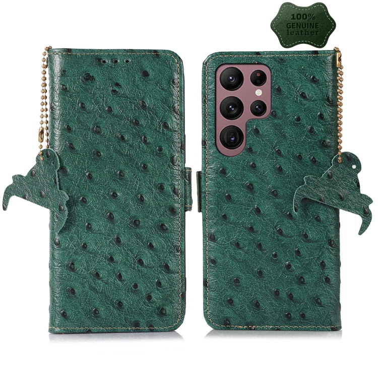 For Samsung Galaxy S24 Ultra Ostrich Pattern Genuine Leather RFID Phone Case(Green) by buy2fix