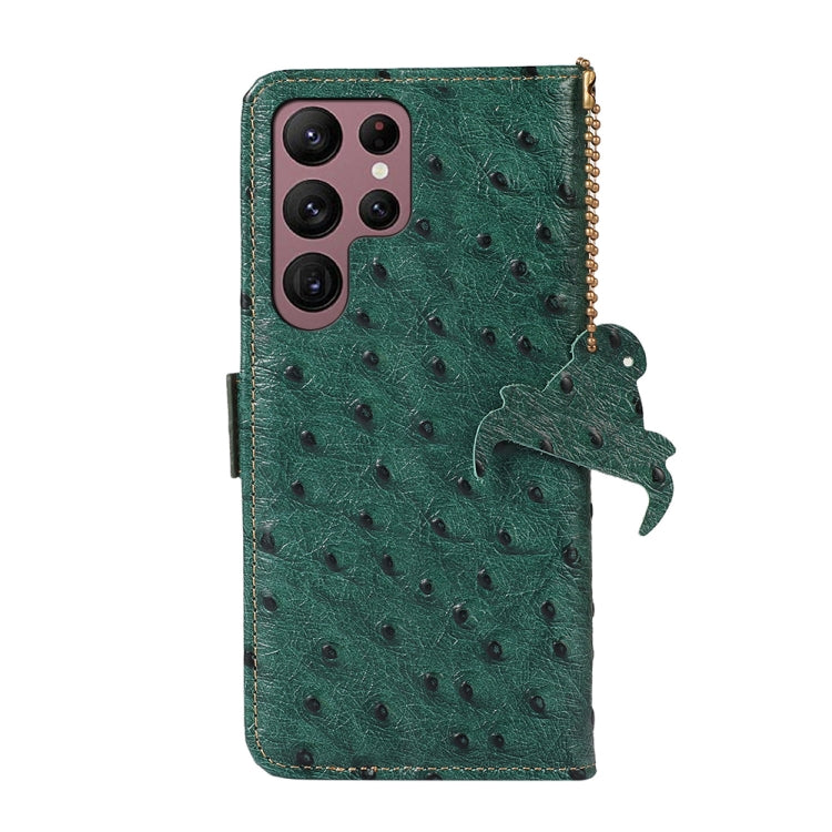 For Samsung Galaxy S24 Ultra Ostrich Pattern Genuine Leather RFID Phone Case(Green) by buy2fix