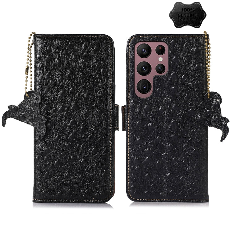 For Samsung Galaxy S24 Ultra Ostrich Pattern Genuine Leather RFID Phone Case(Black) - Galaxy Phone Cases by buy2fix | Online Shopping UK | buy2fix