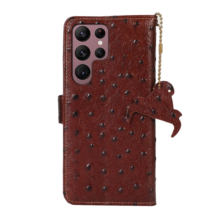 For Samsung Galaxy S24 Ultra Ostrich Pattern Genuine Leather RFID Phone Case(Coffee) - Galaxy Phone Cases by buy2fix | Online Shopping UK | buy2fix