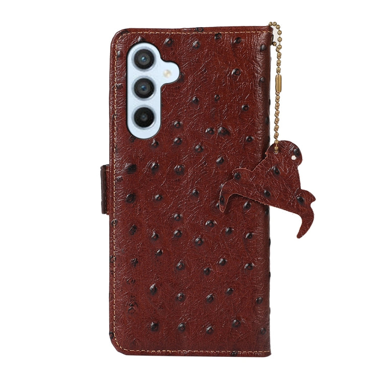 For Samsung Galaxy A25 5G Global Ostrich Pattern Genuine Leather RFID Phone Case(Coffee) - Galaxy Phone Cases by buy2fix | Online Shopping UK | buy2fix