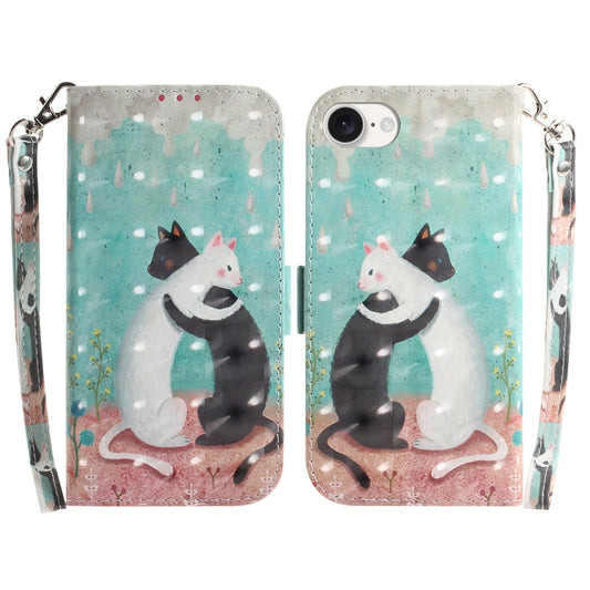 For iPhone 16e 3D Colored Horizontal Flip Leather Phone Case(Black White Cat) by buy2fix