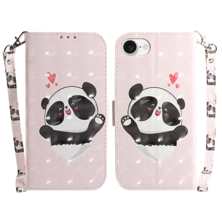 For iPhone 16e 3D Colored Horizontal Flip Leather Phone Case(Heart Panda) by buy2fix