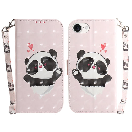 For iPhone 16e 3D Colored Horizontal Flip Leather Phone Case(Heart Panda) by buy2fix