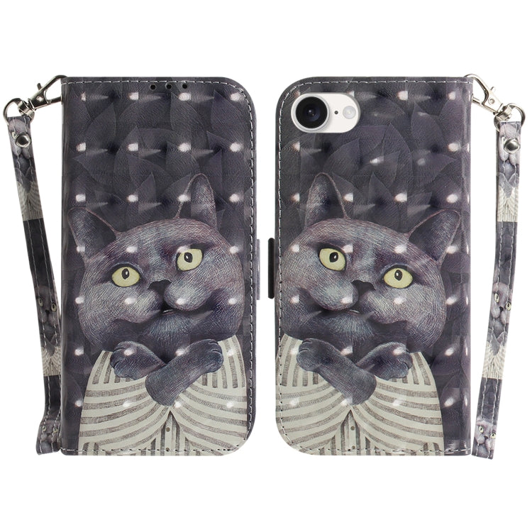 For iPhone 16e 3D Colored Horizontal Flip Leather Phone Case(Hug Cat) by buy2fix