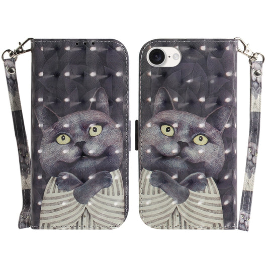 For iPhone 16e 3D Colored Horizontal Flip Leather Phone Case(Hug Cat) by buy2fix