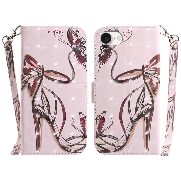 For iPhone 16e 3D Colored Horizontal Flip Leather Phone Case(Butterfly High-heeled) by buy2fix