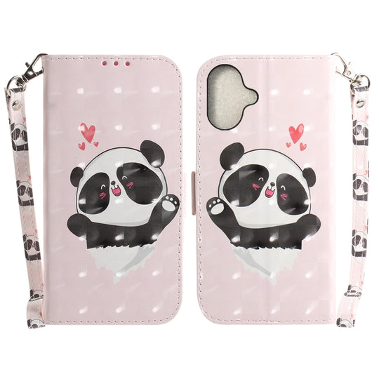 For iPhone 16 Plus 3D Colored Horizontal Flip Leather Phone Case(Heart Panda)