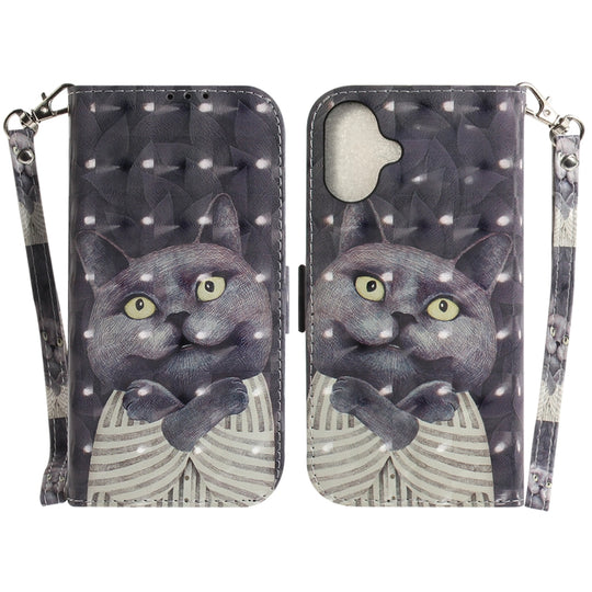 For iPhone 16 Plus 3D Colored Horizontal Flip Leather Phone Case(Hug Cat)