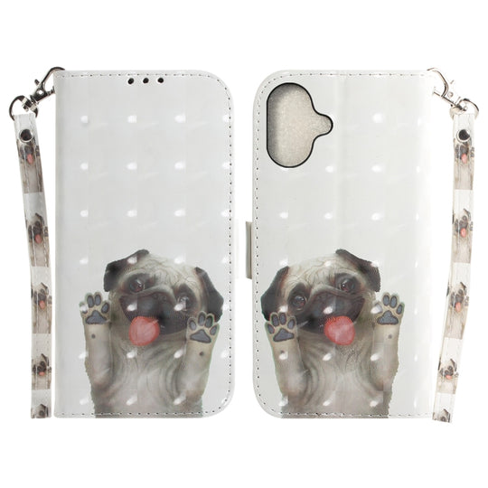 For iPhone 16 Plus 3D Colored Horizontal Flip Leather Phone Case(Pug)
