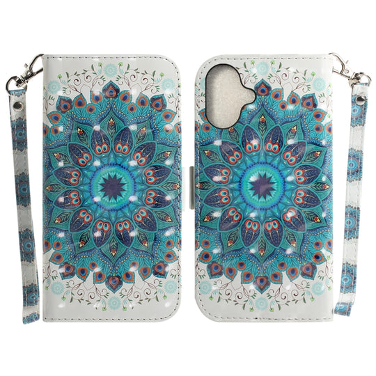 For iPhone 16 Plus 3D Colored Horizontal Flip Leather Phone Case(Peacock Wreath)