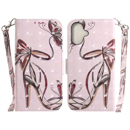 For iPhone 16 Plus 3D Colored Horizontal Flip Leather Phone Case(Butterfly High-heeled)