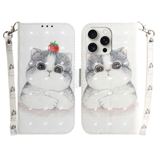 For iPhone 16 Pro 3D Colored Horizontal Flip Leather Phone Case(Cute Cat)