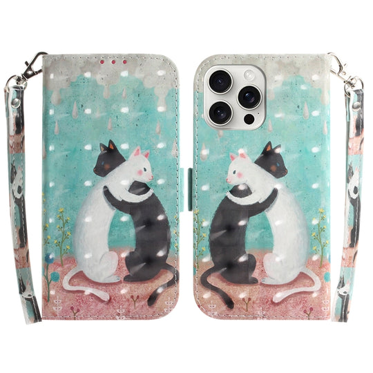 For iPhone 16 Pro 3D Colored Horizontal Flip Leather Phone Case(Black White Cat)