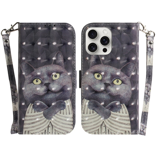 For iPhone 16 Pro 3D Colored Horizontal Flip Leather Phone Case(Hug Cat)