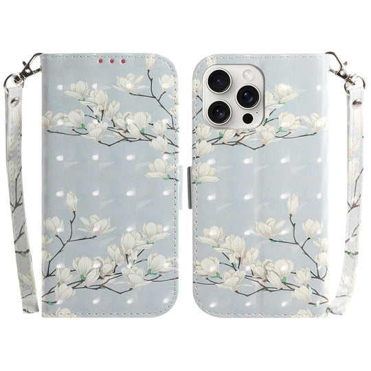 For iPhone 16 Pro 3D Colored Horizontal Flip Leather Phone Case(Magnolia)