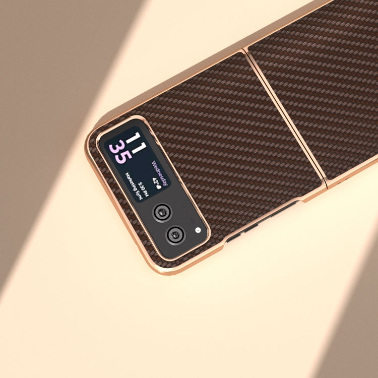 For Motorola Razr 40 Nano Electroplating Carbon Fiber Texture Phone Case(Dark Brown) by buy2fix