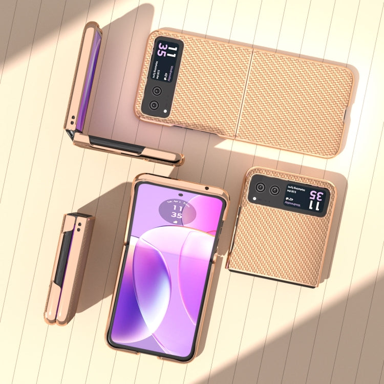 For Motorola Razr 40 Nano Electroplating Carbon Fiber Texture Phone Case(Gold) by buy2fix