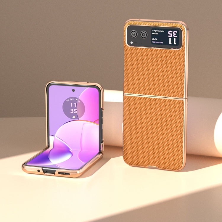 For Motorola Razr 40 Nano Electroplating Carbon Fiber Texture Phone Case(Brown) by buy2fix