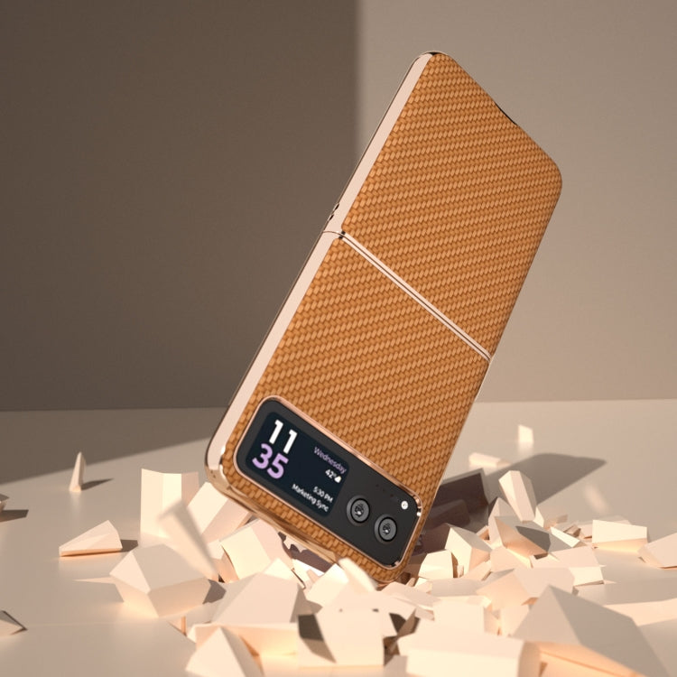 For Motorola Razr 40 Nano Electroplating Carbon Fiber Texture Phone Case(Brown) by buy2fix