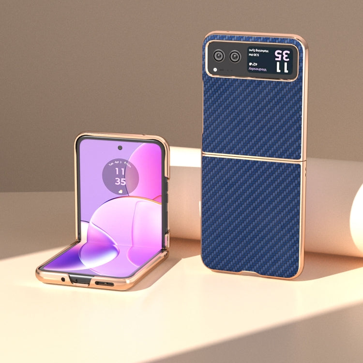 For Motorola Razr 40 Nano Electroplating Carbon Fiber Texture Phone Case(Navy Blue) by buy2fix