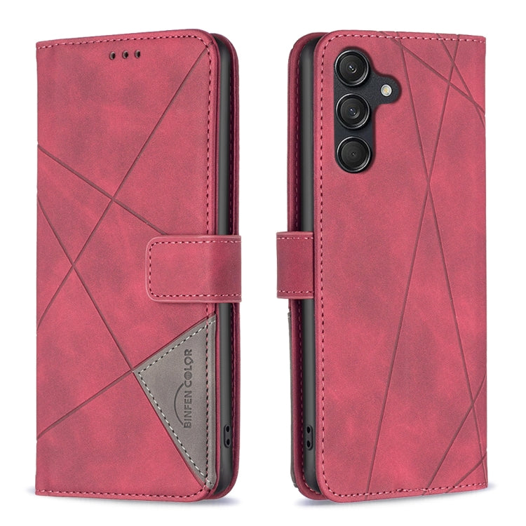 For Samsung Galaxy M55 Magnetic Buckle Rhombus Texture Leather Phone Case(Red) by buy2fix