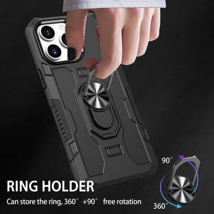 For iPhone 15 Pro Max Ring Holder Armor Hybrid Phone Case(Black) by buy2fix