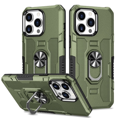 For iPhone 15 Pro Ring Holder Armor Hybrid Phone Case(Green) - iPhone 15 Pro Cases by buy2fix | Online Shopping UK | buy2fix