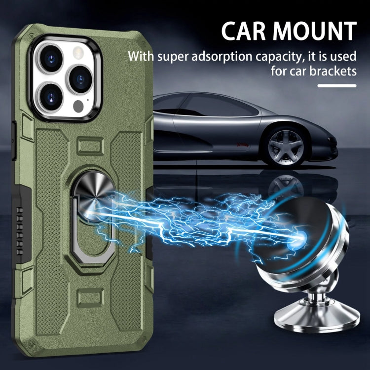 For iPhone 15 Pro Ring Holder Armor Hybrid Phone Case(Green) - iPhone 15 Pro Cases by buy2fix | Online Shopping UK | buy2fix